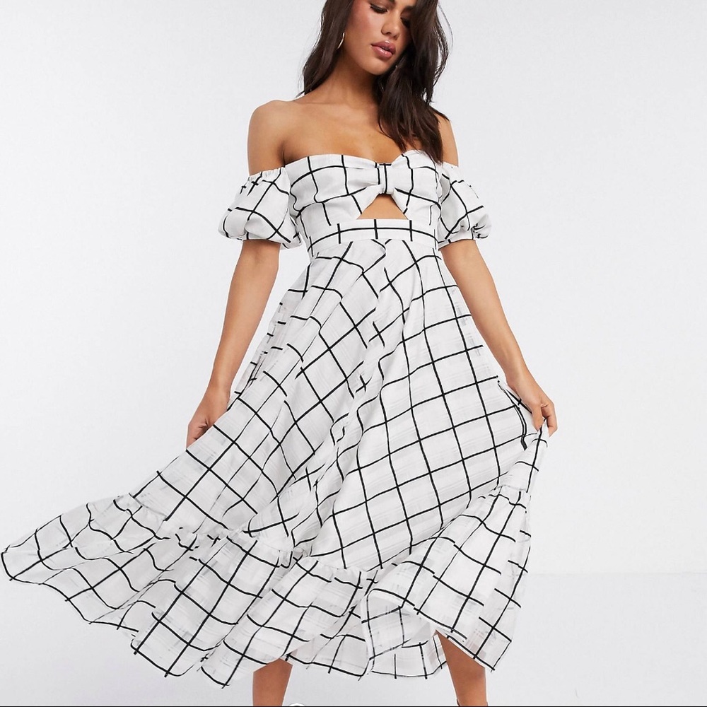 ASOS midi organza dress, black and white checkered